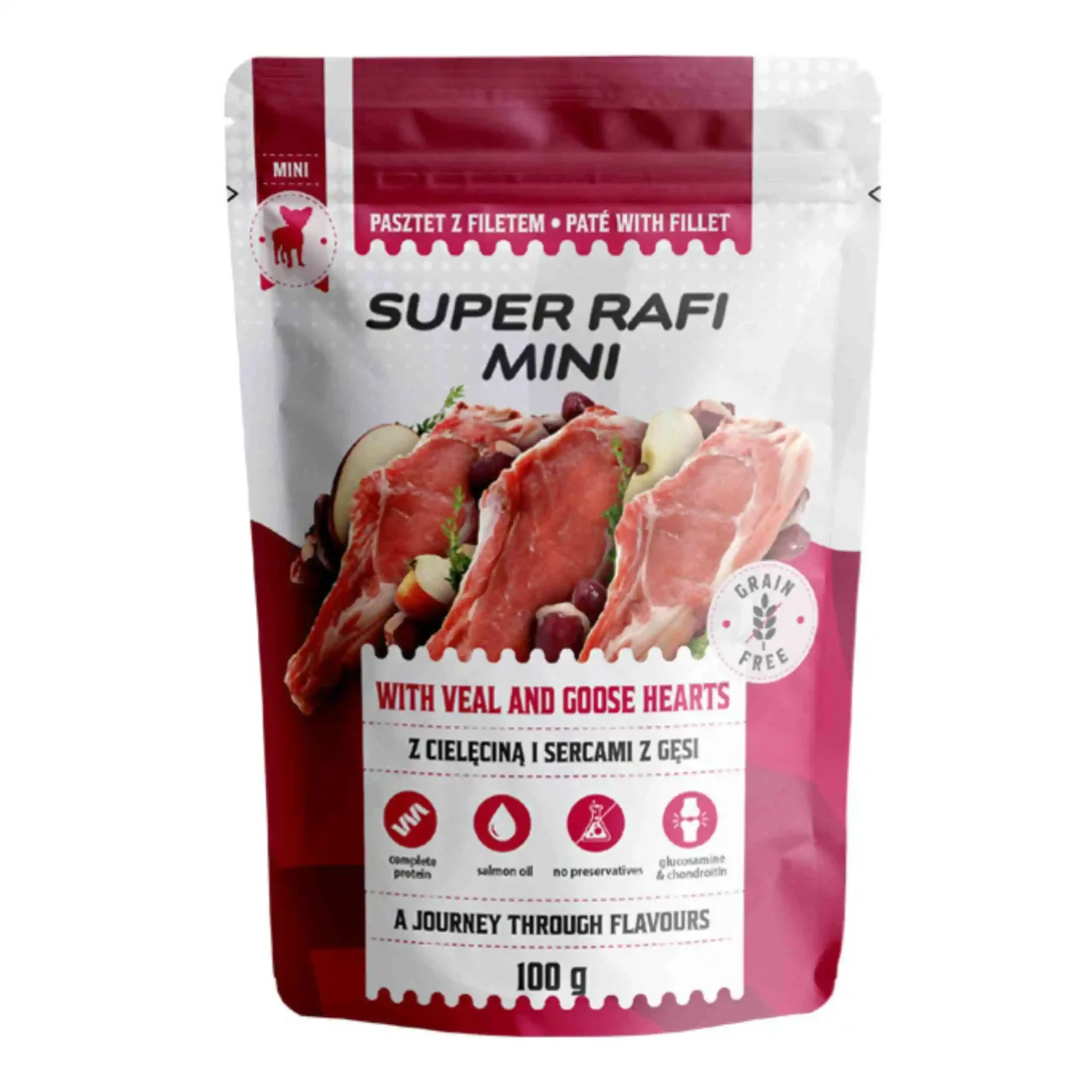 SUPER RAFI Mini z Cielęciną i Sercami z Gęsi 100g