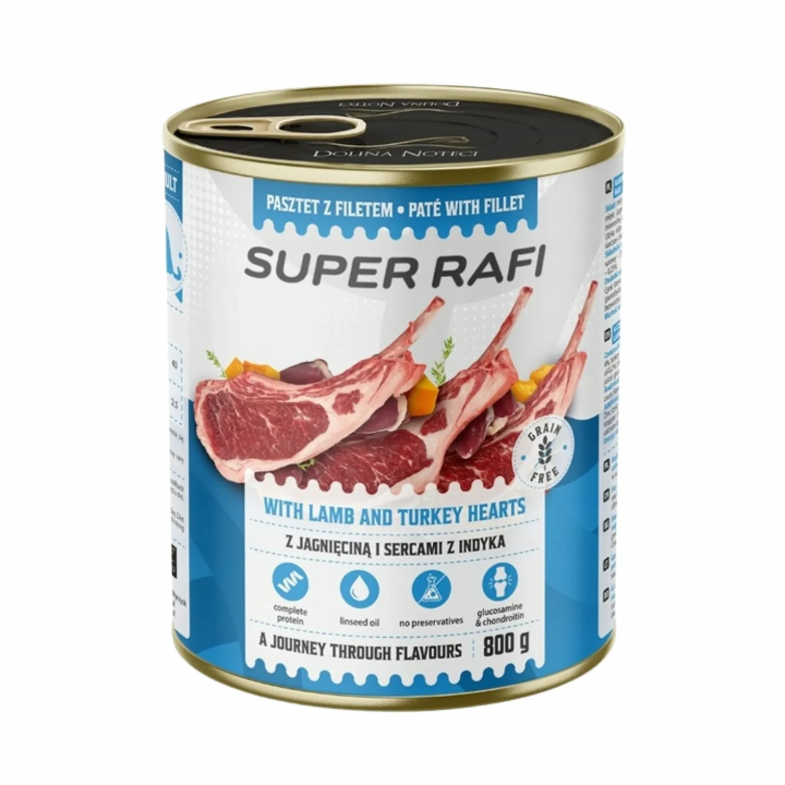 SUPER RAFI z Jagnięciną i Sercami Indyka 800g
