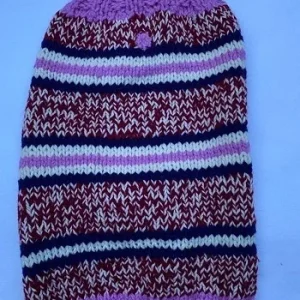 Sweter ręcznie robiony w kolorowe paski fiolet M/L