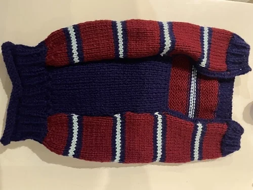 Sweter ręcznie robiony w pasy bordowo- granatowy 3XL - Image 2