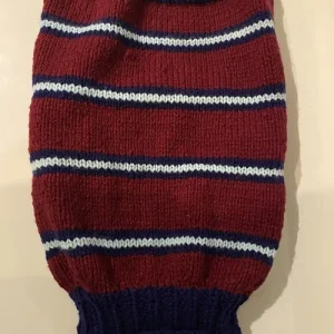 Sweter ręcznie robiony w pasy bordowo- granatowy 3XL
