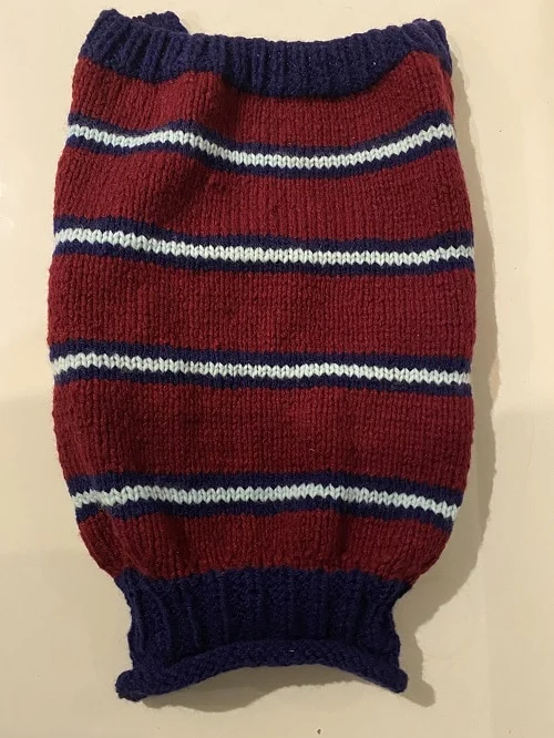 Sweter ręcznie robiony w pasy bordowo- granatowy 3XL