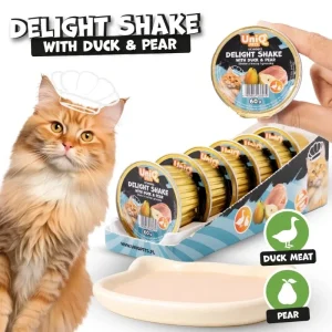 UNIQ PETS KARMA MOKRA DLA KOTA FRUITY SH AKE 60 g x 6 szt. tacek. kremowy shake z kaczką i gruszką