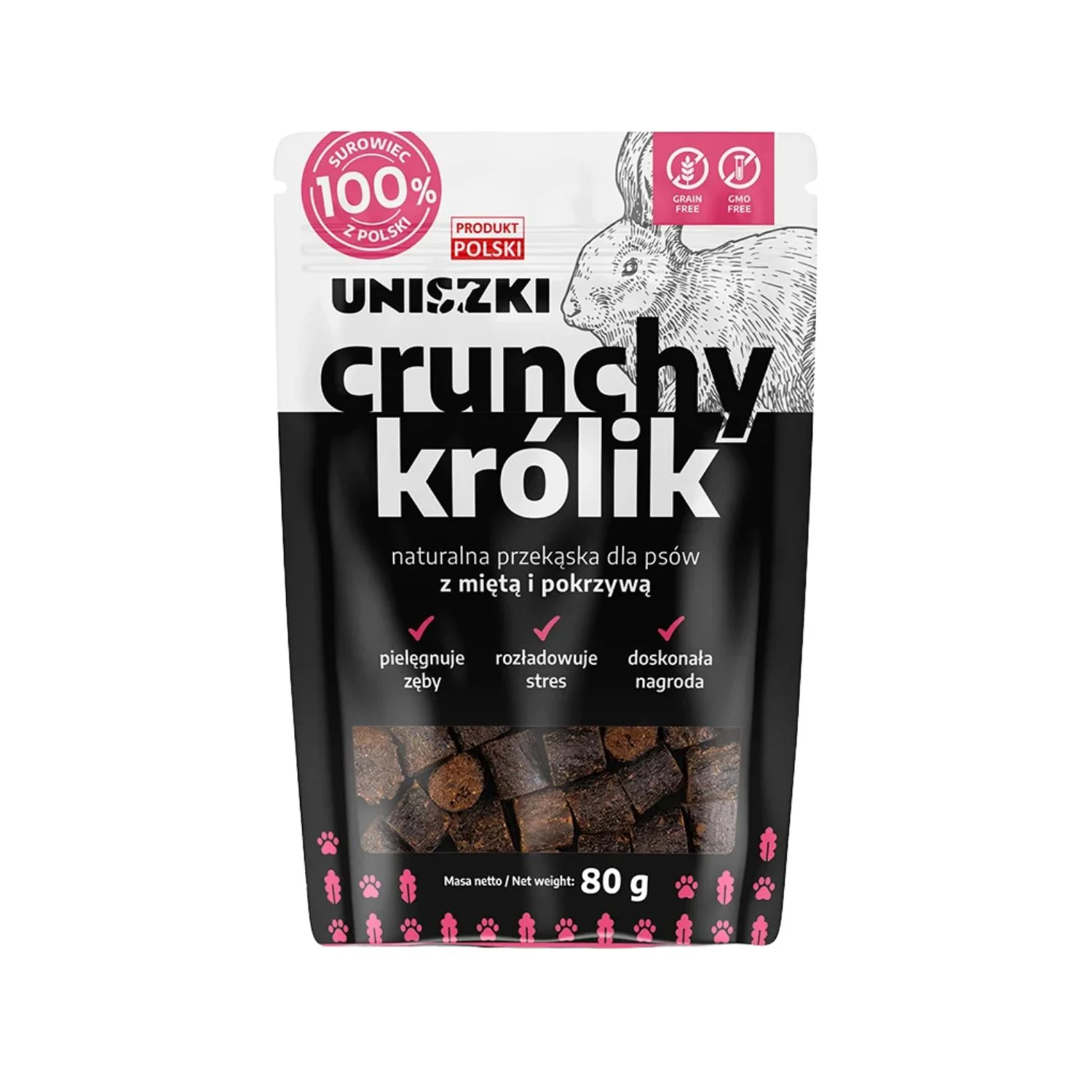Uniszki Crunchy Soft – Królik z miętą i pokrzywą 80g