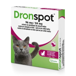 VETOQUINOL Dronspot Roztwór Do Nakrapiania Dla Dużych Kotów od 5kg do 8kg 30mg/7,5mg (2x1,12ml)
