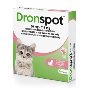 VETOQUINOL Dronspot Roztwór Do Nakrapiania Dla Małych Kotów o masie ciała od 0,5kg do 2,5kg 30mg/7,5mg (2x0,35ml)