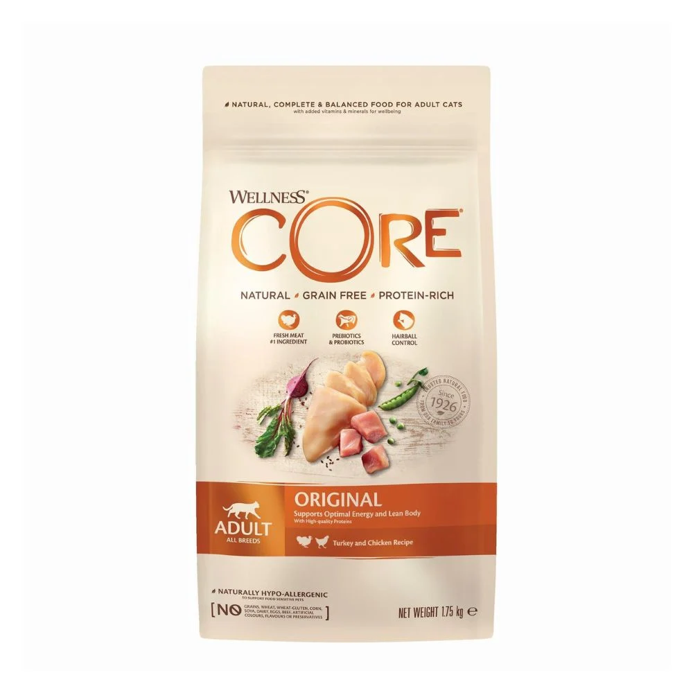 Wellness Core Adult Original – sucha karma dla dorosłych kotów, indyk i kurczak 1,75 kg – bez zbóż, z tauryną i olejem z łososia