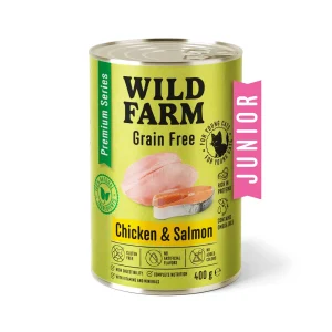 WILD FARM Premium Grain Free Chicken and Salmon Junior 400g - bezzbożowa karma dla kociąt