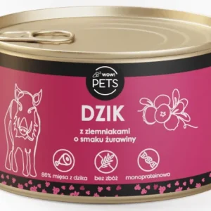 WOW!Pets Karma mokra PSY Monobiałkowa DZIK Ziemniak Żurawina 86% mięsa 410g