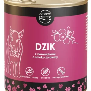 WOW!Pets Karma mokra PSY Monobiałkowa DZIK Ziemniak Żurawina 86% mięsa 850g