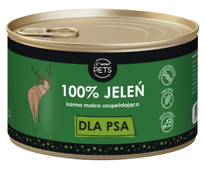 WOW!Pets Karma mokra PSY Monobiałkowa JELEŃ 100% mięsa szkieletowego 410g