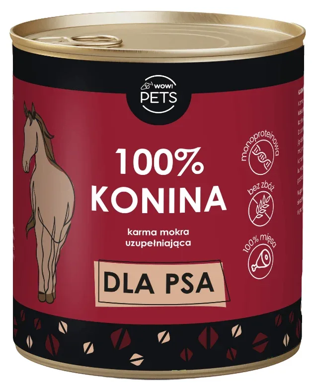 WOW!Pets Karma mokra PSY Monobiałkowa KONINA 100% mięsa 850g