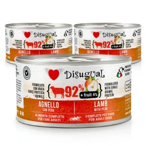 Zestaw 3x Mokra karma dla psa – Disugual Jagnięcina z gruszką – 92% mięsa – dla dorosłych psów – 3x150g