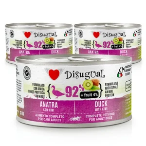 Zestaw 3x Mokra karma dla psa – Disugual Kaczka z kiwi – 92% mięsa – dla dorosłych psów – 3x150g