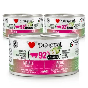Zestaw 3x Mokra karma dla psa – Disugual Wieprzowina z jabłkiem – 92% mięsa – dla dorosłych psów - 3x150g