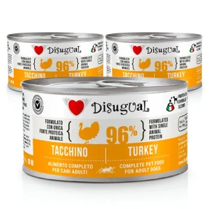 Zestaw 3x Mokra karma monobiałkowa dla psa – Disugual Indyk – 96% mięsa – dla dorosłych psów – 3x150g