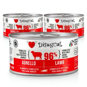 Zestaw 3x Mokra karma monobiałkowa dla psa – Disugual Jagnięcina – 96% mięsa – dla dorosłych psów – 3x150g