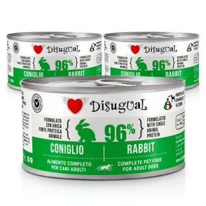 Zestaw 3x Mokra karma monobiałkowa dla psa – Disugual Królik – 96% mięsa – dla dorosłych psów – 3x150g