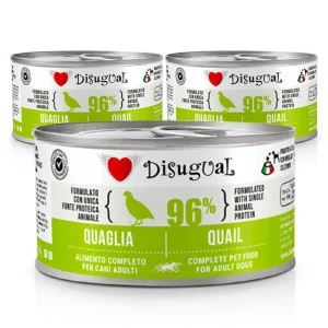 Zestaw 3x Mokra karma monobiałkowa dla psa – Disugual Przepiórka – 96% mięsa – dla dorosłych psów – 3x150g
