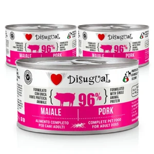Zestaw 3x Mokra karma monobiałkowa dla psa – Disugual Wieprzowina – 96% mięsa – dla dorosłych psów – 3x150g