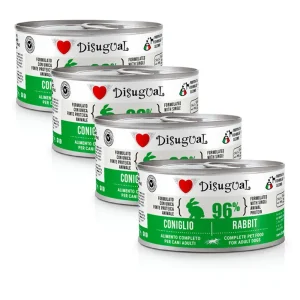 Zestaw 4x Mokra karma monobiałkowa dla psa – Disugual Królik – 96% mięsa – dla dorosłych psów – 4x150g
