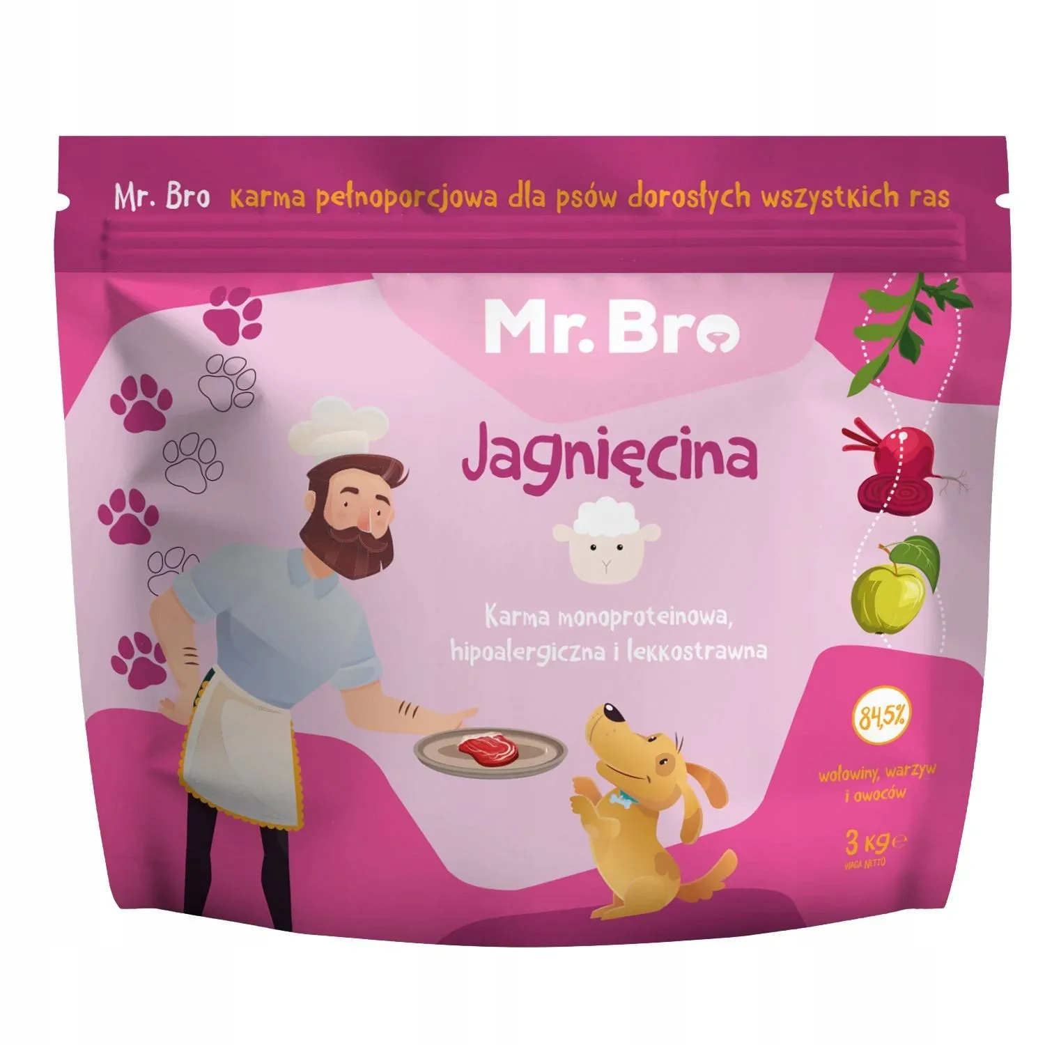 Zestaw Mr. Bro Monoproteinowa Sucha i Mokra Karma Dla Psów Dorosłych Z Jagnięciną 3kg + 6x400g - Image 2