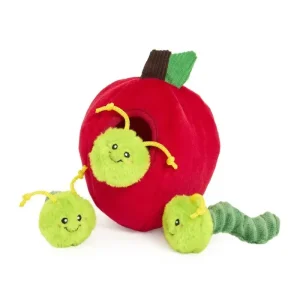ZippyPaws - Jabłko z Robaczkami, z piszczałkami - pluszowa zabawka dla psa – 30 x 18 cm
